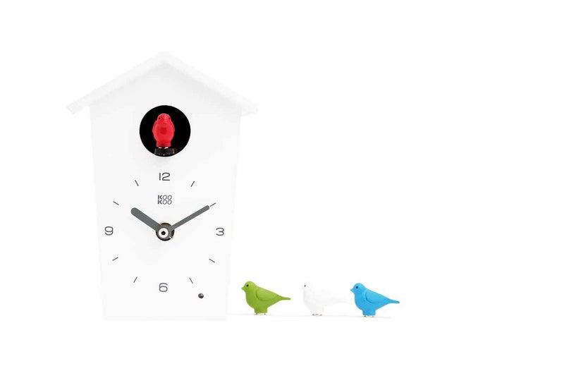 KOOKOO Birdhouse Mini White, Tiny Modern Cuckoo Clock with 12 Natural Bird Songs or Cuckoo Call - Image 1
